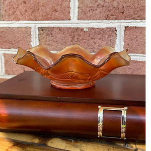 Antique Dugan Diamond Pink Stretch Apple Blossom Carnival Glass Bowl 8"